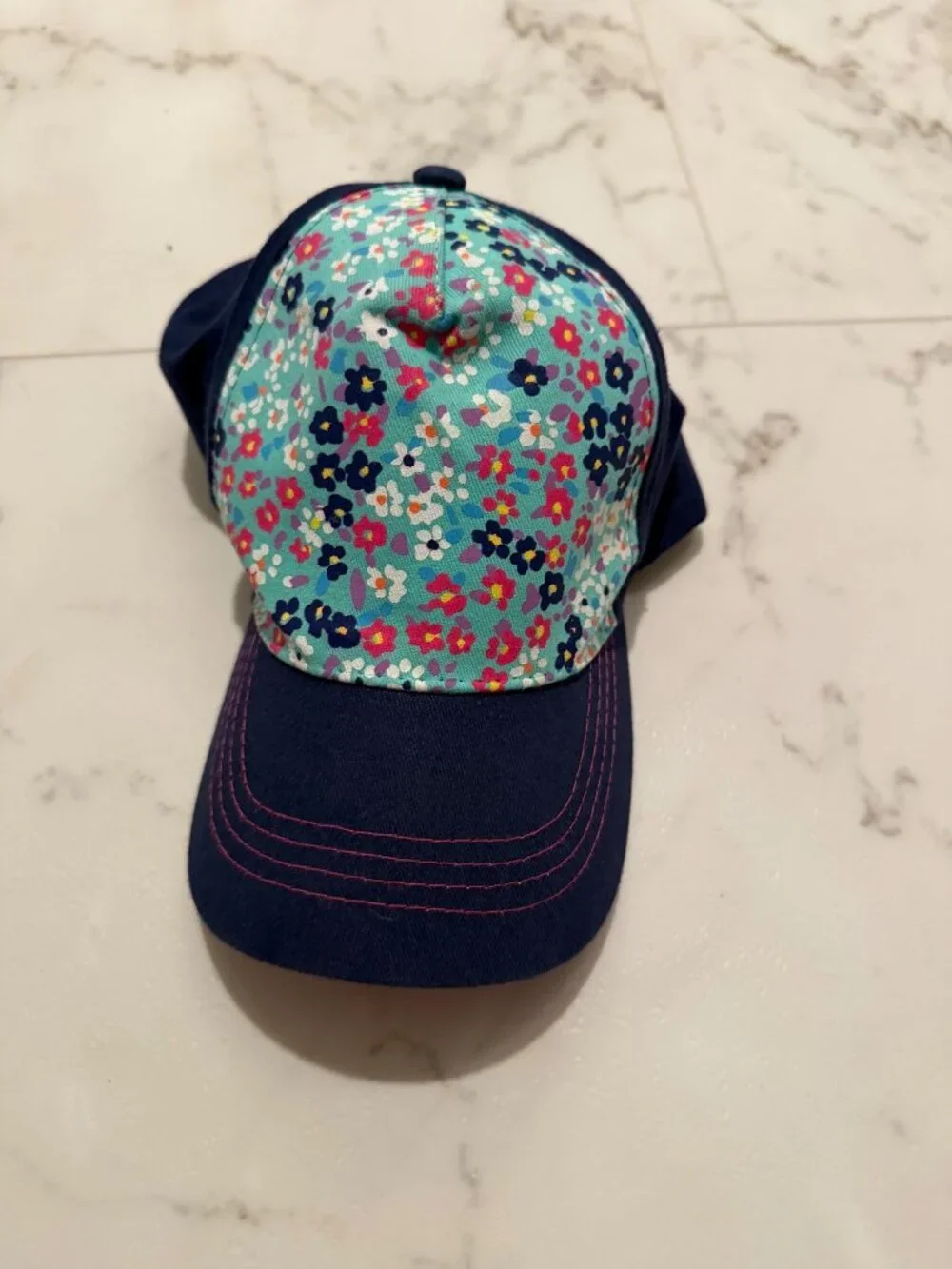 Girls navy blue floral baseball cap